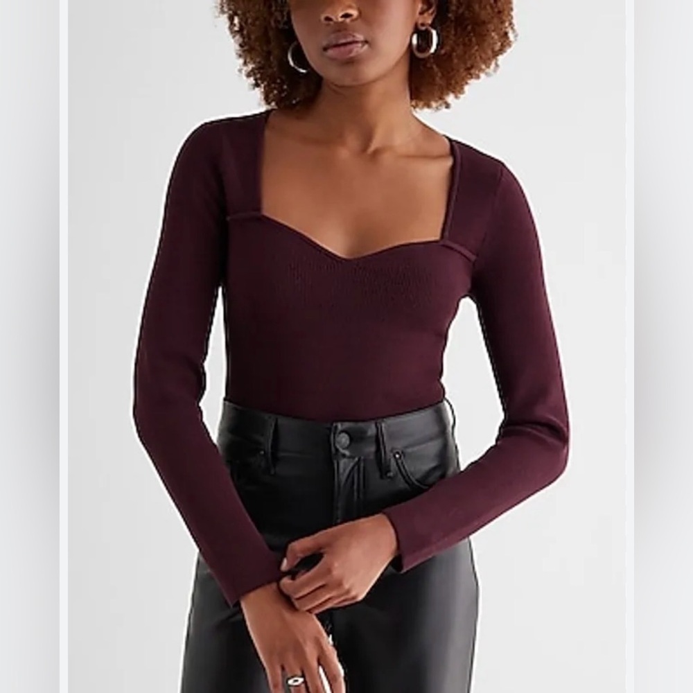 Express Plum Sweetheart Neckline Ribbed Sweater- NWT- XL